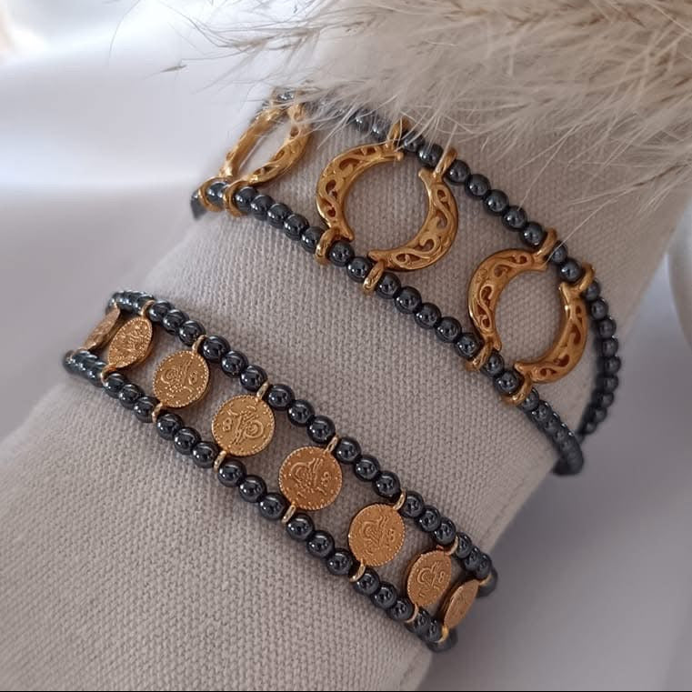 Βραχιόλι με Αιματίτη & Ζάμακ Επιχρυσωμένα Στοιχεία 24Κ