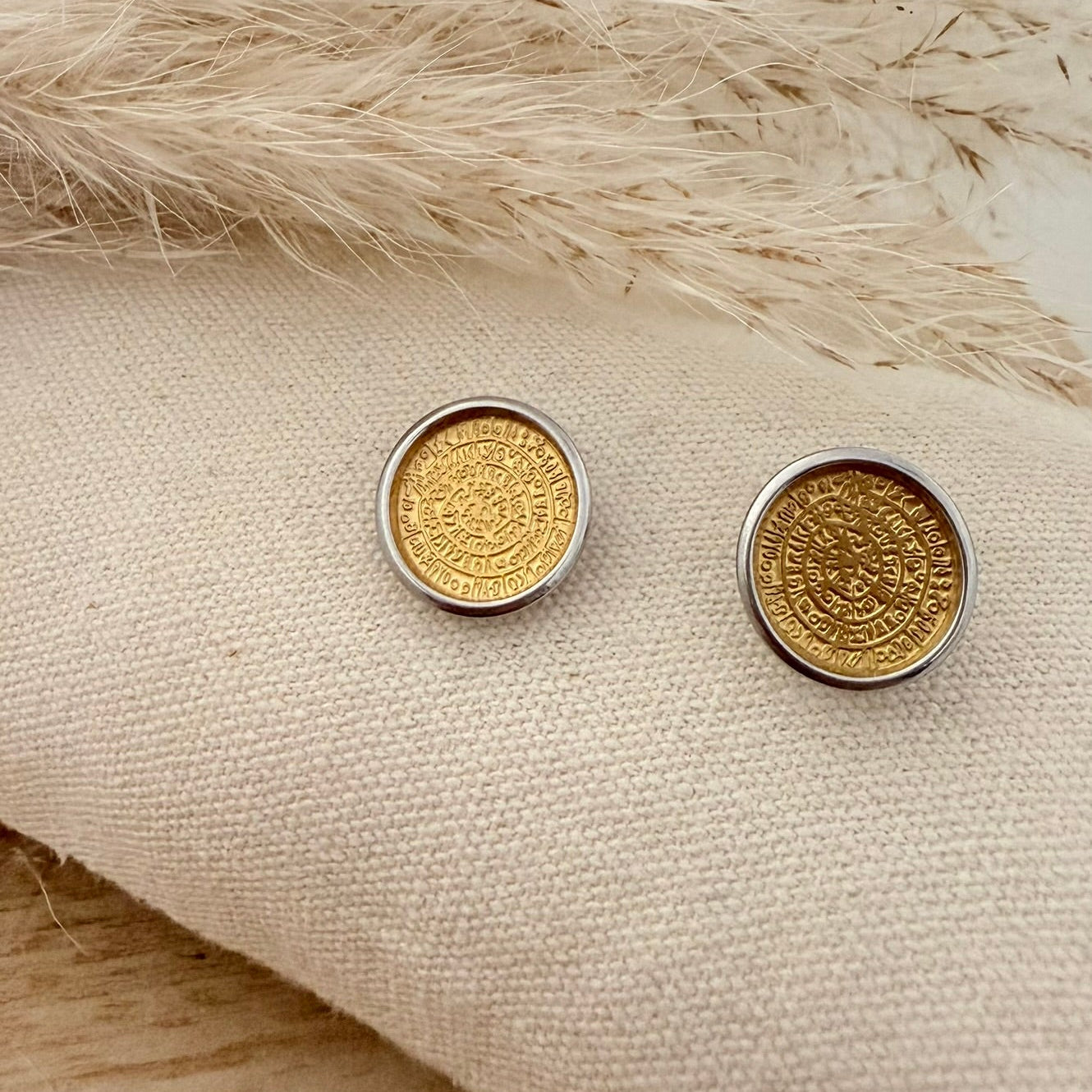 Phaistos Disc Stud Earrings – Steel