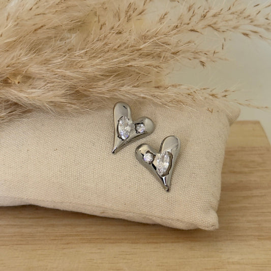 Crystal Heart Earrings – Silver Steel