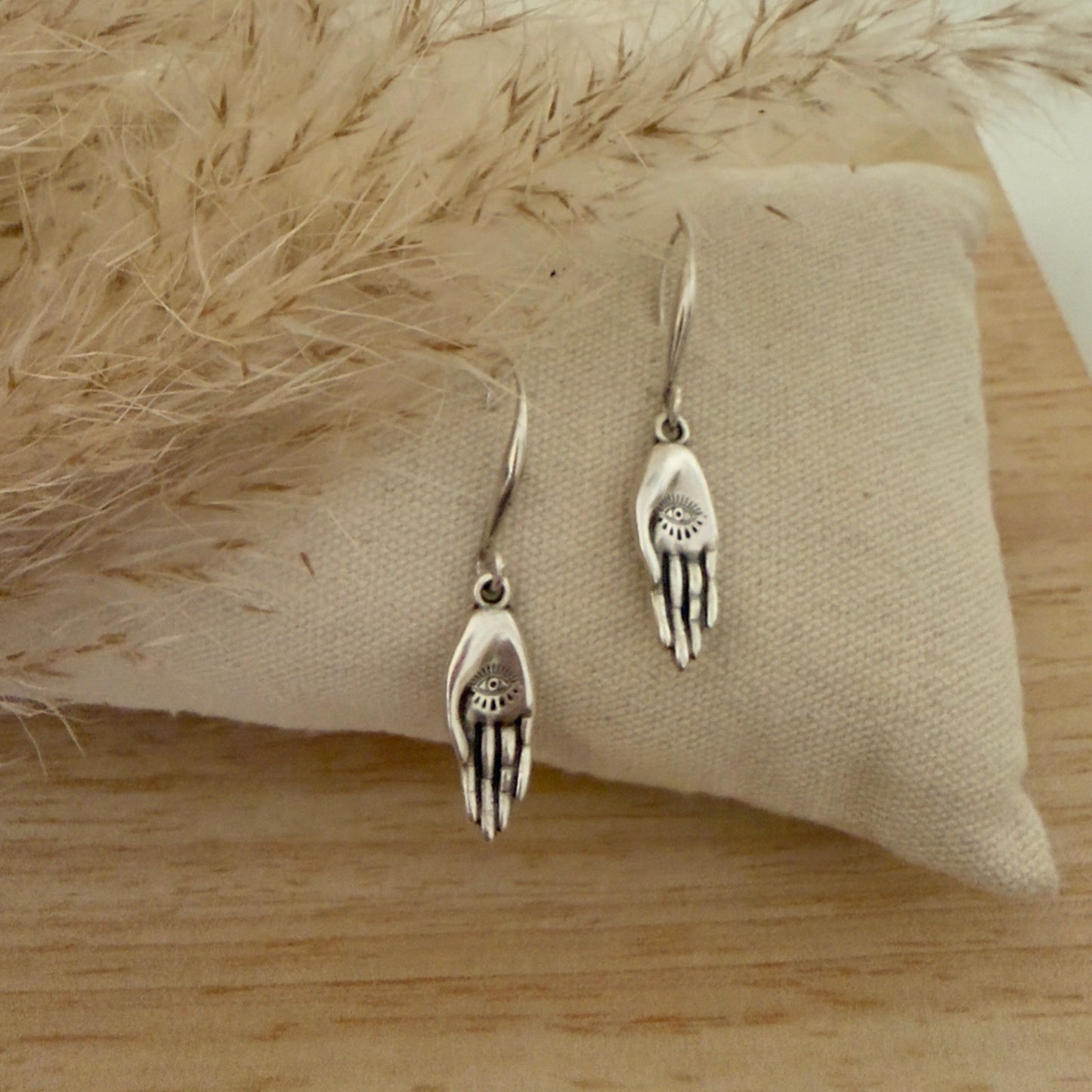 Hamsa Eye Earrings – Silver