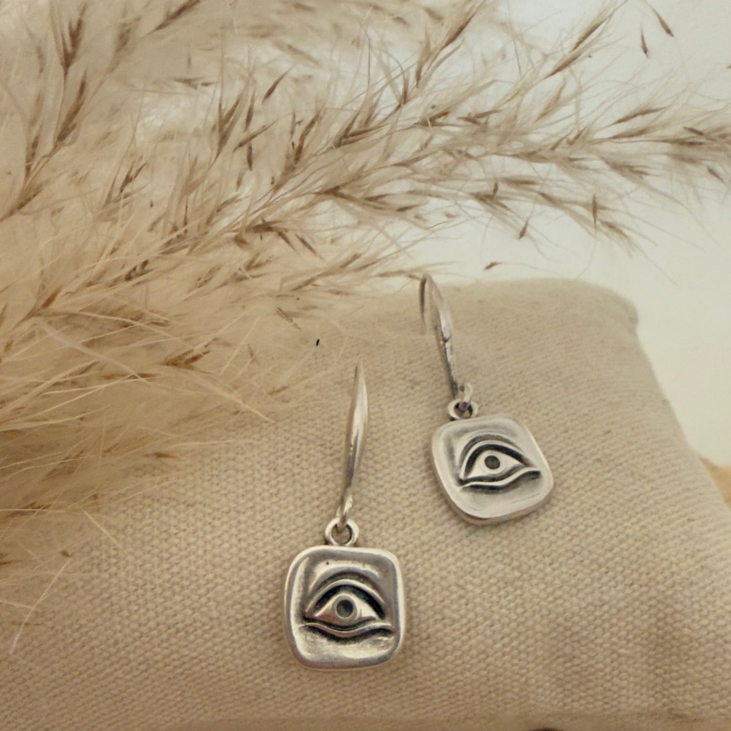 Evil Eye Square Earrings – Silver