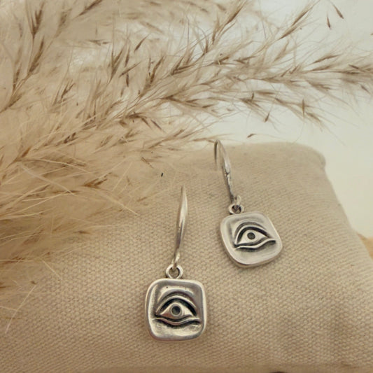 Evil Eye Square Earrings – Silver