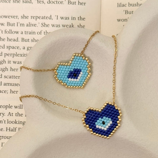 Miyuki Evil Eye Heart Necklace