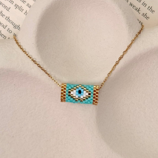 Miyuki Evil Eye Bar Necklace
